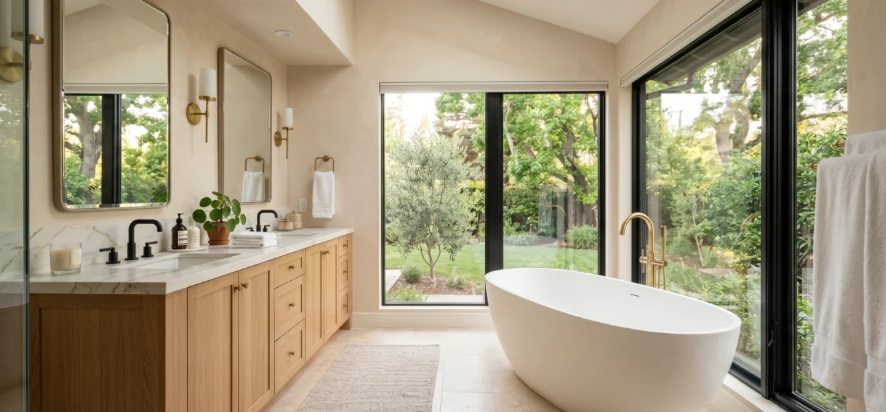 Modern bathroom remodel in Sacramento with updated vanity, tile shower, and new fixtures