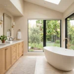Modern bathroom remodel in Sacramento with updated vanity, tile shower, and new fixtures